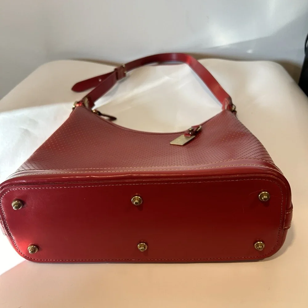 Dooney & Bourke Hobo Zip Top Red Perforated Leather Bag Footed Bottom EUC